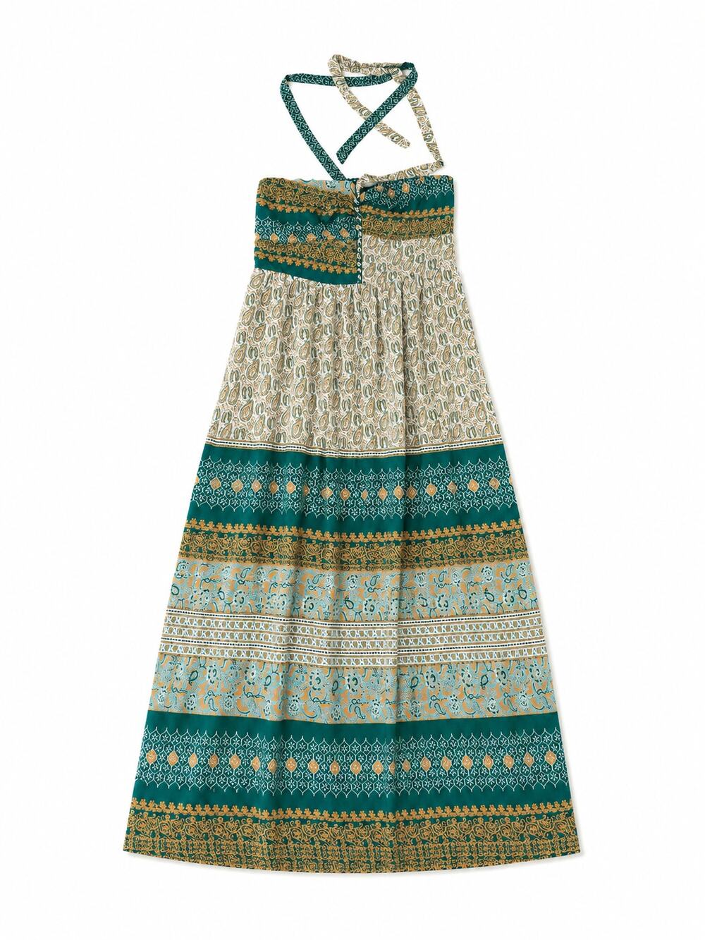 TINY Anthropology Halter Maxi Dress Green Paisley Boho Sz Lg